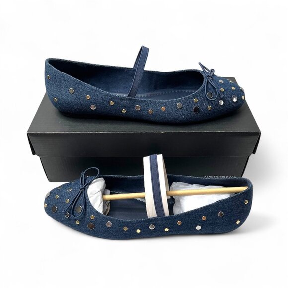 Kenneth Cole Myra Stud Denim Blue Mary Jane Flats Slip On Shoe 9.5 - Picture 1 of 7